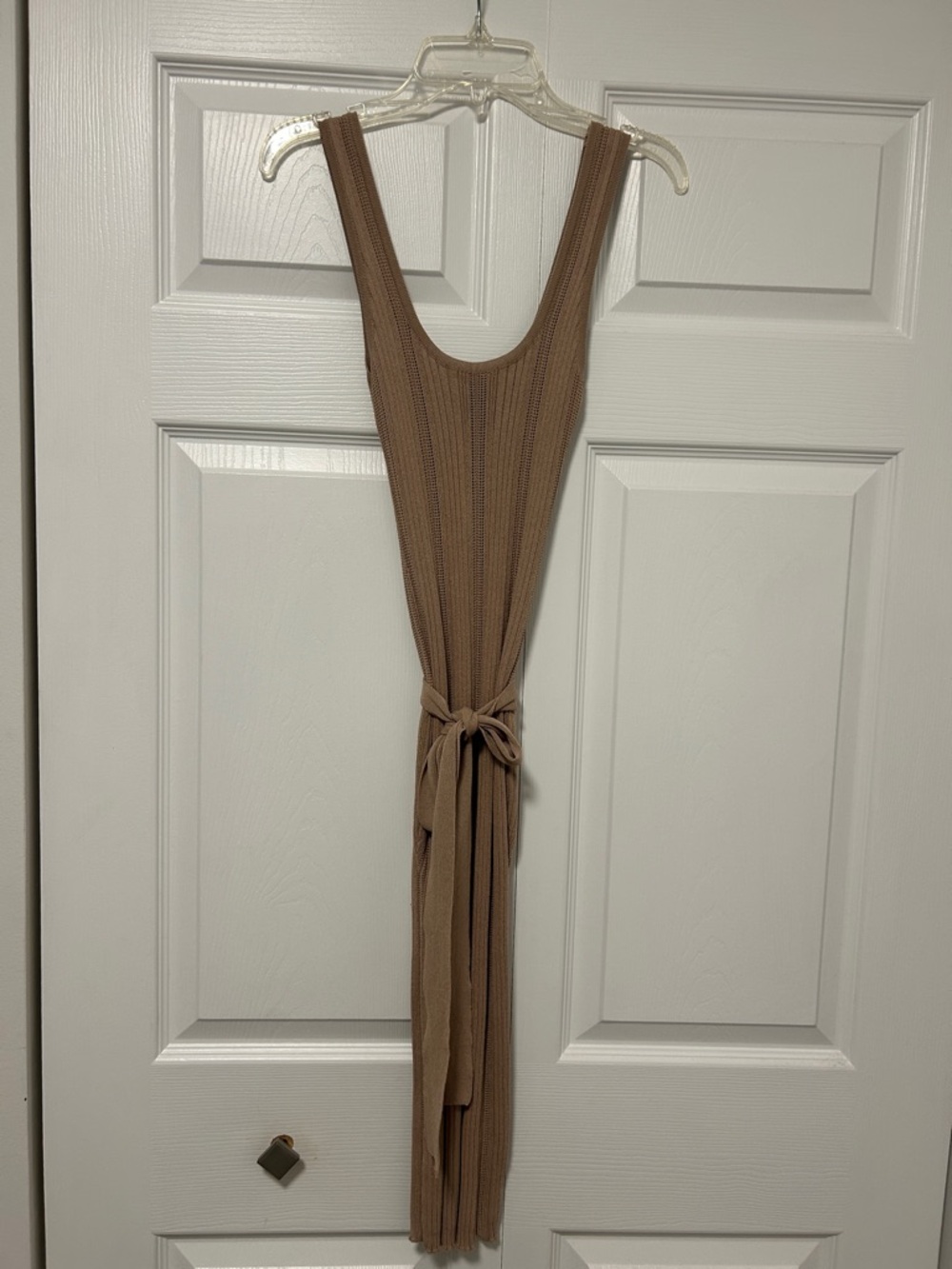 Brown Ribbed Midi Dress - Picture 2 of 8